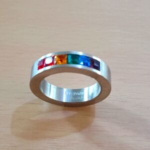 Rainbow Pride Finger Ring, Wide Flat Titanium Steel Finger Ring for Men Women,